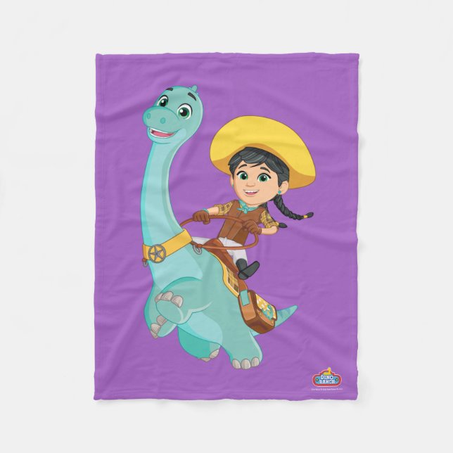 Min & Clover | Happy Cowgirl & Brontosaurus Ride Fleece Blanket (Front)
