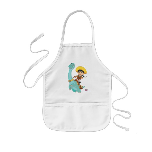 Min & Clover | Happy Cowgirl & Brontosaurus Ride Kids Apron (Front)