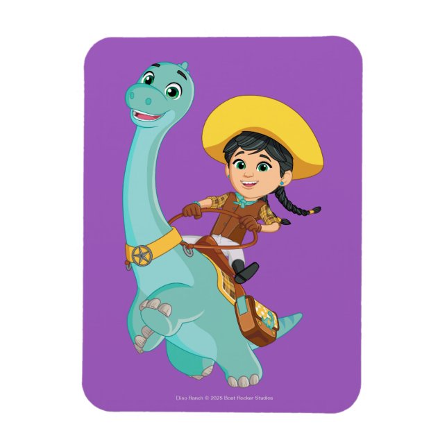 Min & Clover | Happy Cowgirl & Brontosaurus Ride Magnet (Vertical)