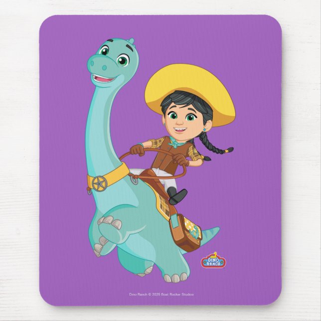 Min & Clover | Happy Cowgirl & Brontosaurus Ride Mouse Mat (Front)