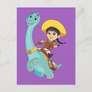 Min & Clover Happy Cowgirl & Brontosaurus Ride Postcard