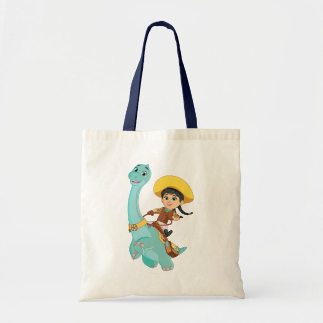 Min & Clover | Happy Cowgirl & Brontosaurus Ride Tote Bag (Front)