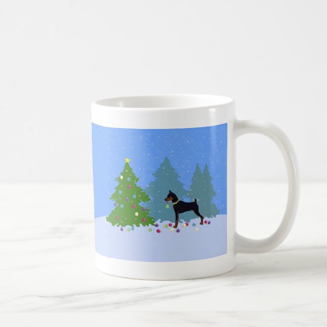 Min Pin in the Forest Decorating Christmas Tree Coffee Mug (Right)