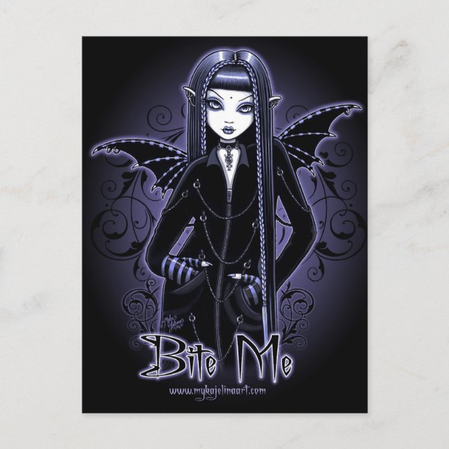 "Mina" Gothic Blue Bite Me Vampire Fairy Postcard (Front)