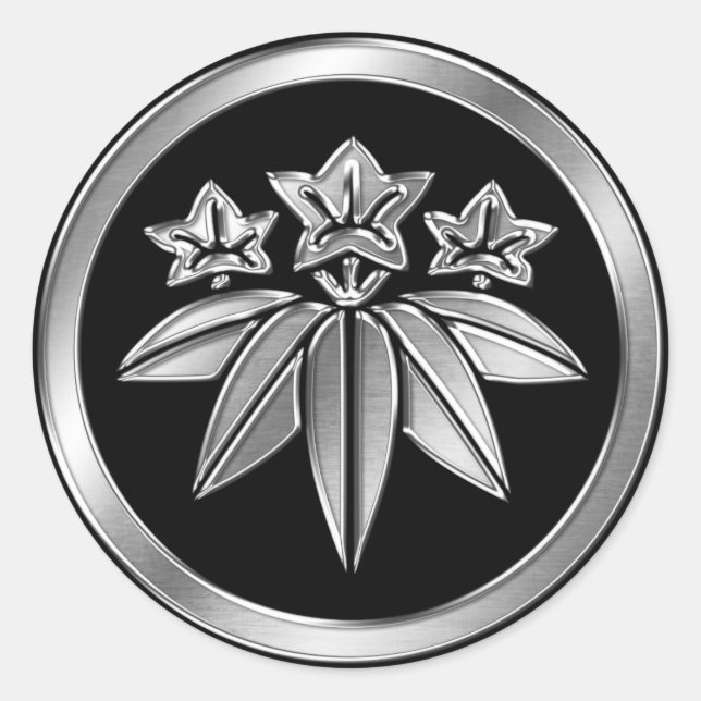 Minamoto Clan Kamon Silver Chrome Classic Round Sticker (Front)