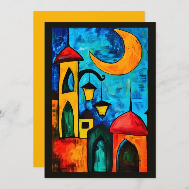 Minarets & Moonlight Ramadan Geometric Mosques Invitation (Front/Back)