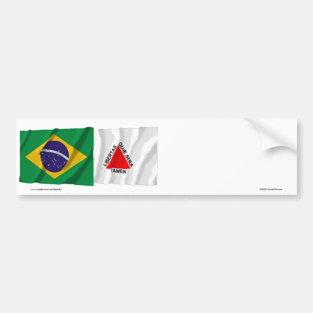 Minas Gerais & Brazil Waving Flags Bumper Sticker (Front)
