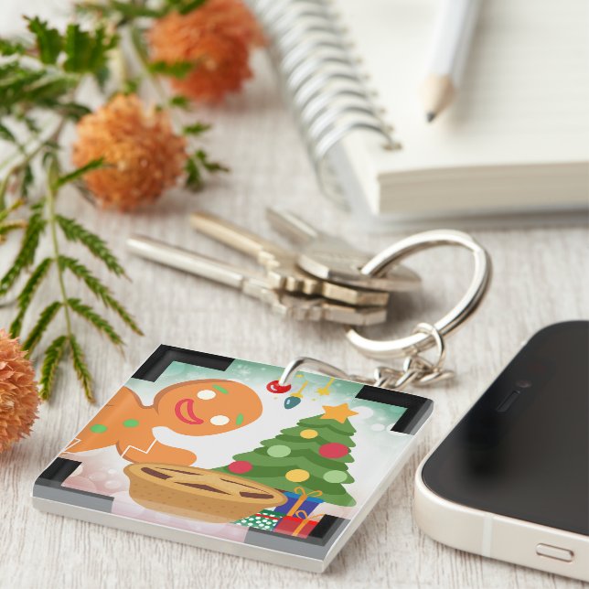 Mince Pie Photobombed by Gingerbread Man Key Ring (Front Right)