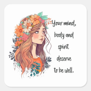 Mind body soul well inspiration square sticker
