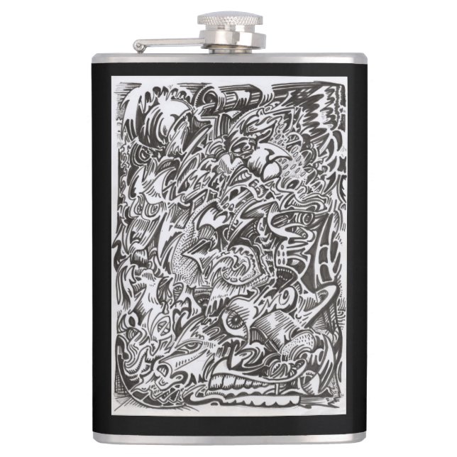 Mind Cascade drawing Hip Flask (Front)