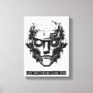 Mind Control Cyberpunk Robot Black Print Canvas