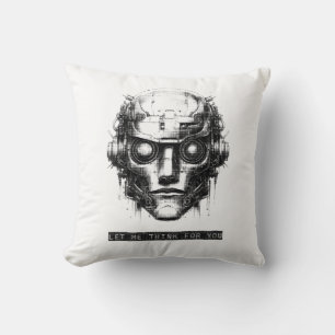 Mind Control Cyberpunk Robot Black Print Cushion