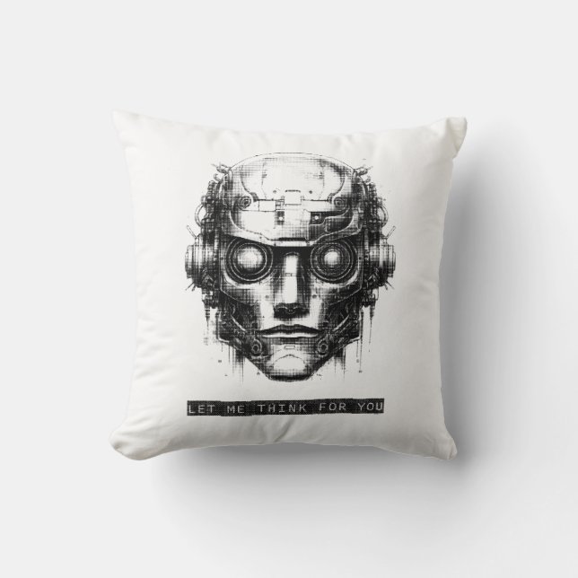 Mind Control Cyberpunk Robot Black Print Cushion (Front)