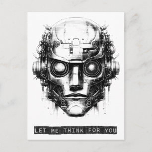 Mind Control Cyberpunk Robot Black Print Holiday Postcard
