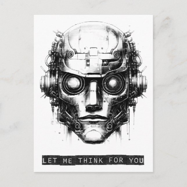 Mind Control Cyberpunk Robot Black Print Holiday Postcard (Front)