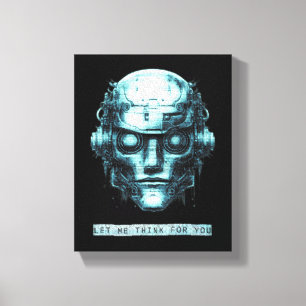Mind Control Cyberpunk Robot Blue Grunge Canvas Print