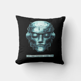 Mind Control Cyberpunk Robot Blue Grunge Cushion