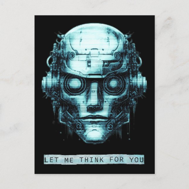 Mind Control Cyberpunk Robot Blue Grunge Holiday Postcard (Front)