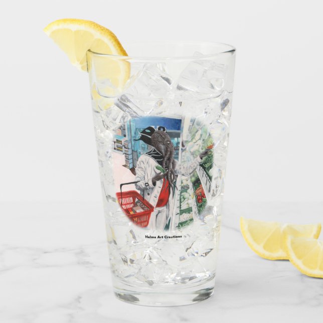 Mind Flayer Grocery Store Fantasy Art Glass Cup (Front Ice)