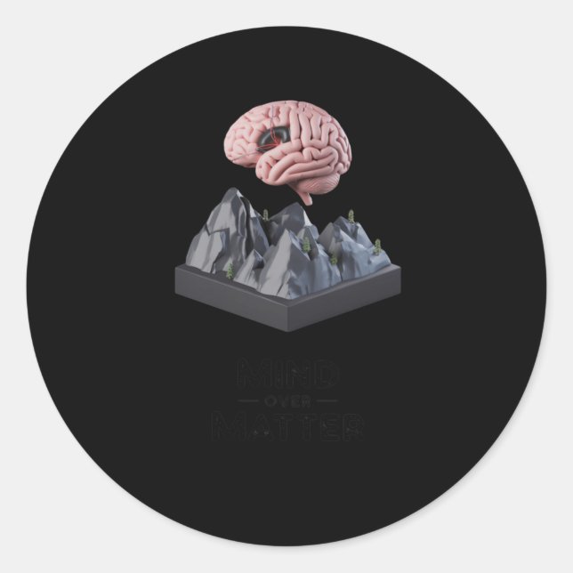 Mind Over 3d Brain And Mountain Sculpture Poster S Classic Round Sticker (Front)