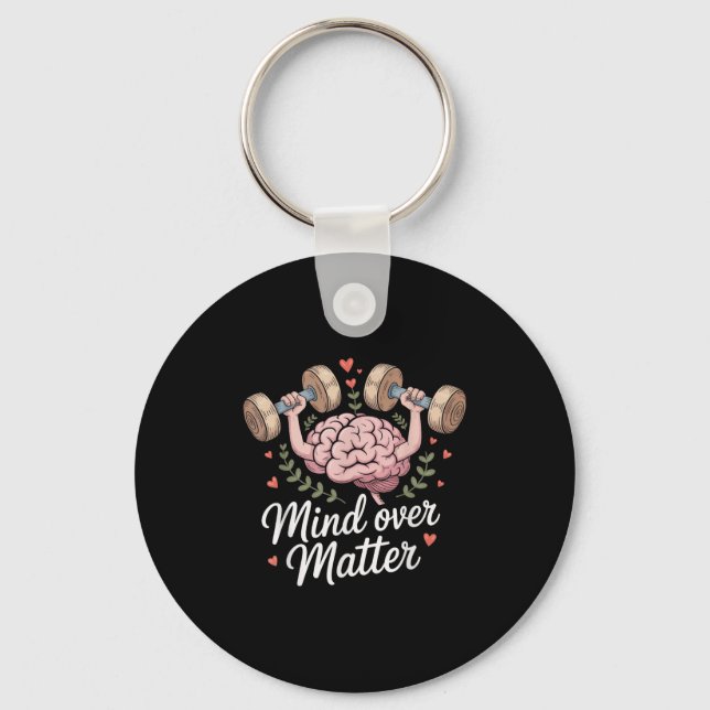 Mind Over Motivational Brain Lifting Weights  Key Ring (Front)