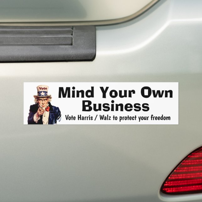 Mind Your Own Business Harris Walz 2024 Bumper Sticker (On Car)