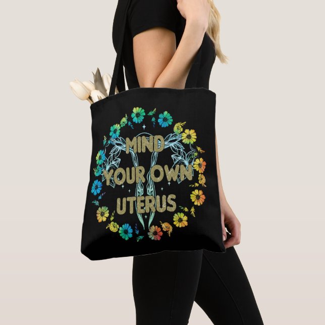 Mind Your Own Uterus Tote Bag (Close Up)