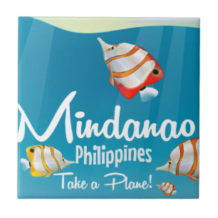 Mindanao, philippines cartoon travel poster tile