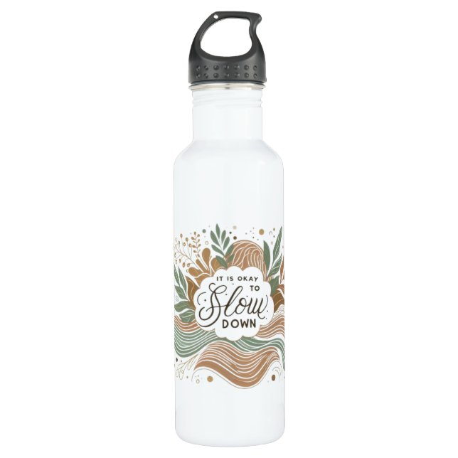 Mindful affirmation design with soft earthy flow 710 ml water bottle (Front)