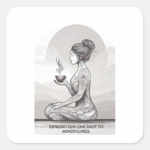 Mindful Espresso Zen Meditation One Shot Buddha Square Sticker