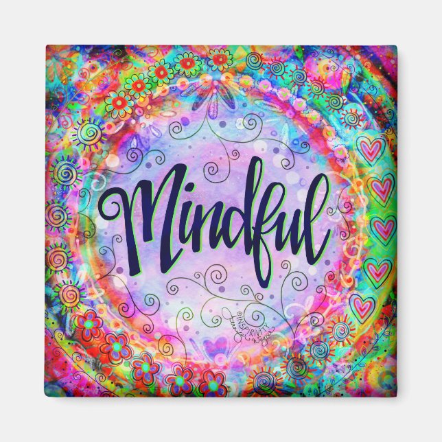 Mindful Fun Colourful Floral Modern Inspirivity Magnet (Front)