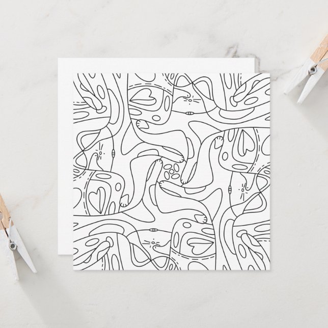 Mindful Summer: Funny Melting Cats Colouring Card (Front/Back In Situ)