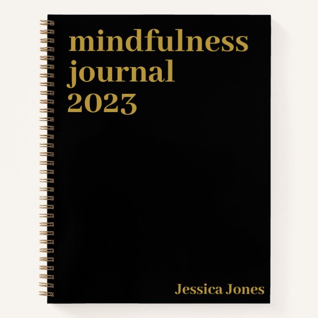 Mindfulness Black Gold Minimalist Name Notebook (Front)
