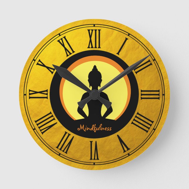 Mindfulness & Buddha Golden Meditation / Buddhism Round Clock (Front)