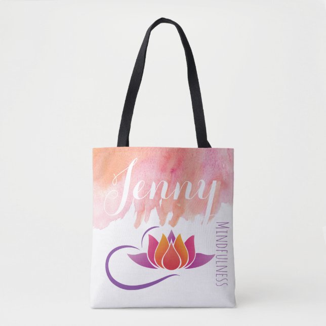 Mindfulness Gift Yoga Lotus Flower Add Name Tote (Front)