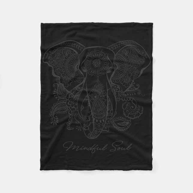 Mindfulness Saying Mandala Elephant Yoga Tee Mindf Fleece Blanket (Front)