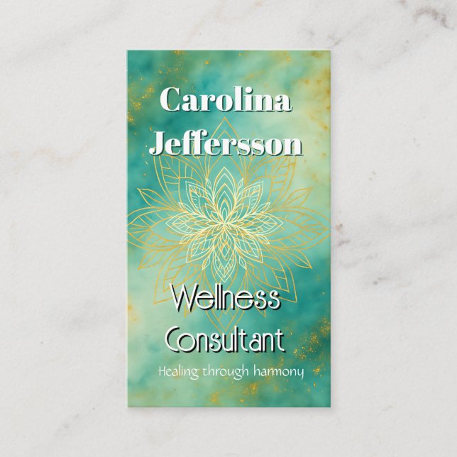 Mindfulness Wellness Consultant Zen  Lotus Teal Business Card (Front)