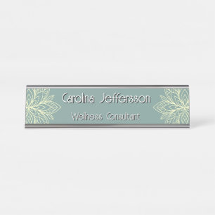 Mindfulness Wellness Consultant Zen Lotus Teal Desk Name Plate