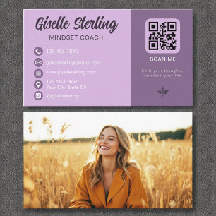 Mindset Coach Lavender Purple QR Code Photo  Business Card