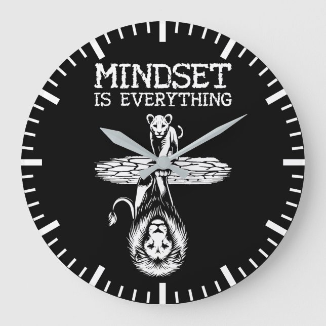 Mindset Is Everything, Cat Lion - Gym, Hustle Large Clock (Front)