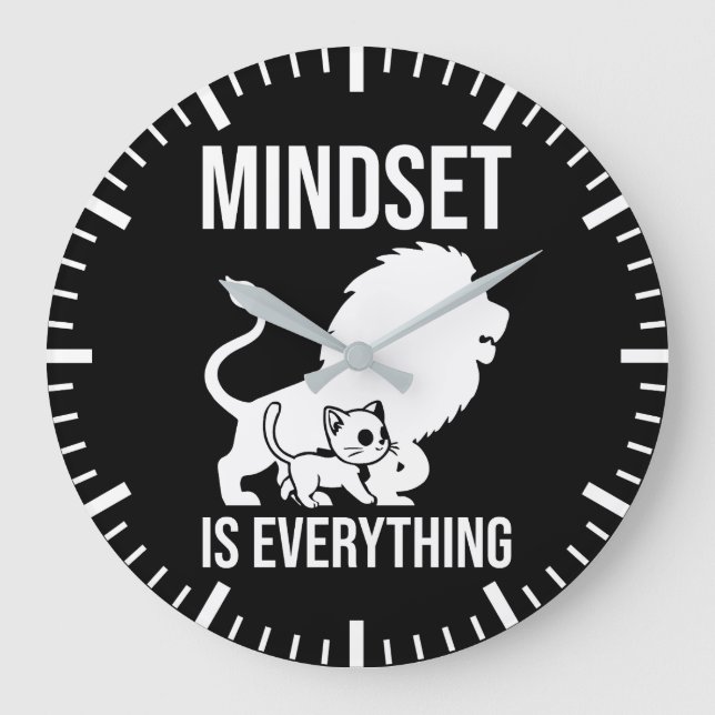 Mindset is Everything - Cat Lion Motivational  Large Clock (Front)