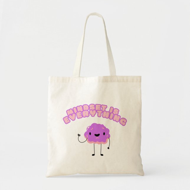 "Mindset Is Everything" Cute Kawaii Brain Retro Tote Bag (Front)