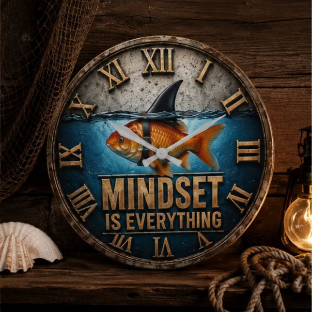 Mindset Is Everything Funny Goldfish Shark Fin Large Clock (Creator Uploaded)