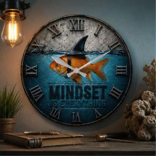 Mindset Is Everything Goldfish Shark Fin Funny Large Clock