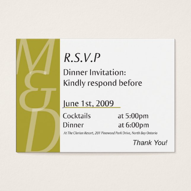 Mindy's Dinner Card (Front)