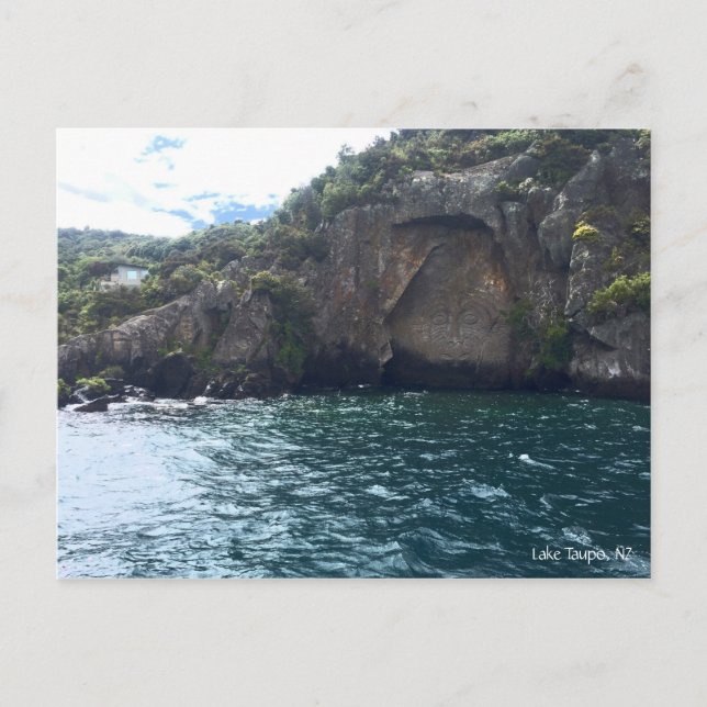 Mine Bay Maori carvings, Lake Taupo, New Zealand Postcard (Front)