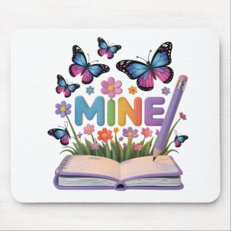 "MINE" Butterfly & Flowers Notebook Design Mouse Mat