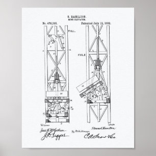 Mine Elevator 1892 Patent Art White Paper Poster