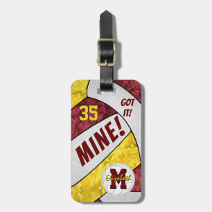 MINE! girls maroon gold volleyball gifts Luggage Tag