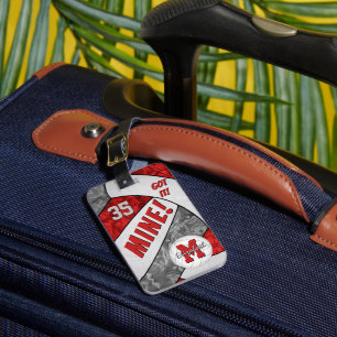 Mine! girls red grey school volleyball team colour luggage tag